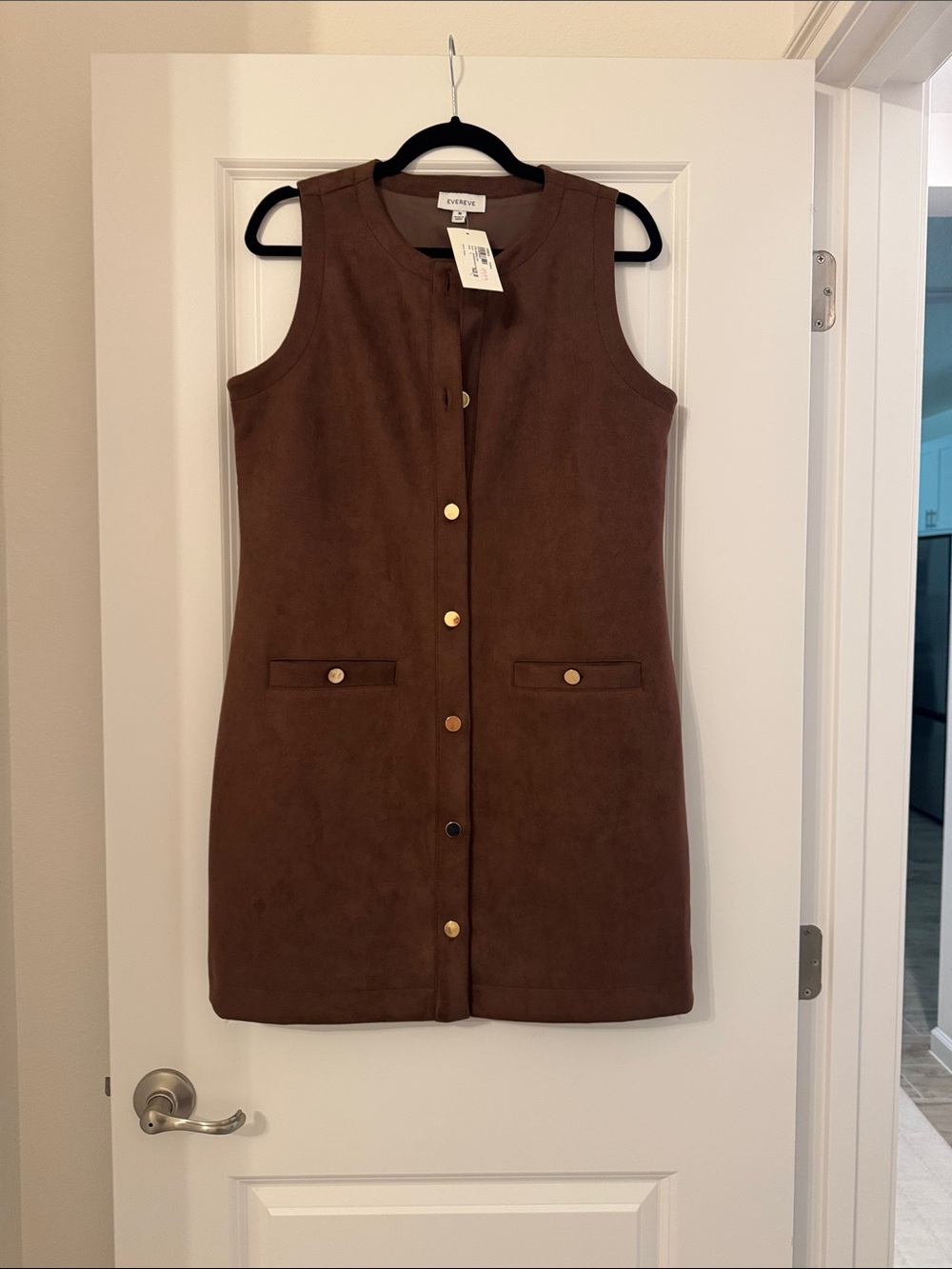 Evereve Brown Sleeveless Button-Front Shift Dress